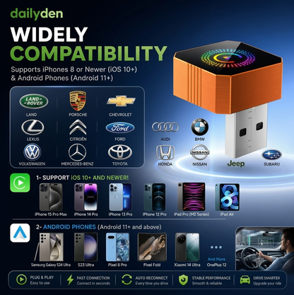2-in-1 Wireless CarPlay & Android AutoAdapter: No More Plugging In