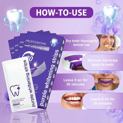 Purple Teeth Whitening Strips for Sensitive Teeth, Enamel Safe Whitening Strips to Remove Coffee Wine Smoking Stains, Non Slip Teeth Whitening Kit with Low Sensitivity Formula ！