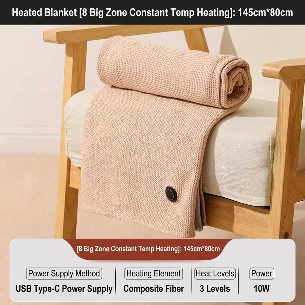 🔥 Free Shipping,Last Day 52% Off!🔥Portable USB Electric Heated Blanket Perfect for Outdoors or the Office. Use as a Single-Person Throw, Wrap, or Lap Blanket.
