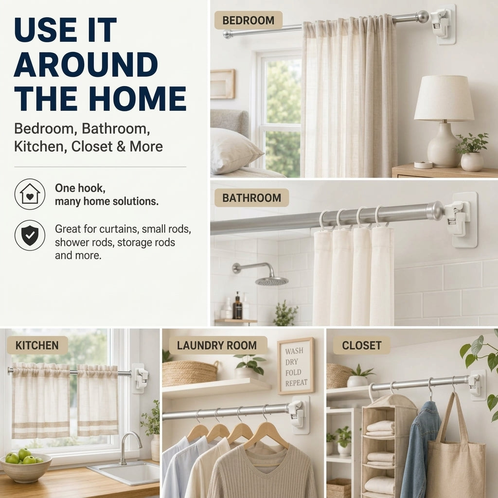 🔥Nail-Free Adjustable Curtain Rod Hooks