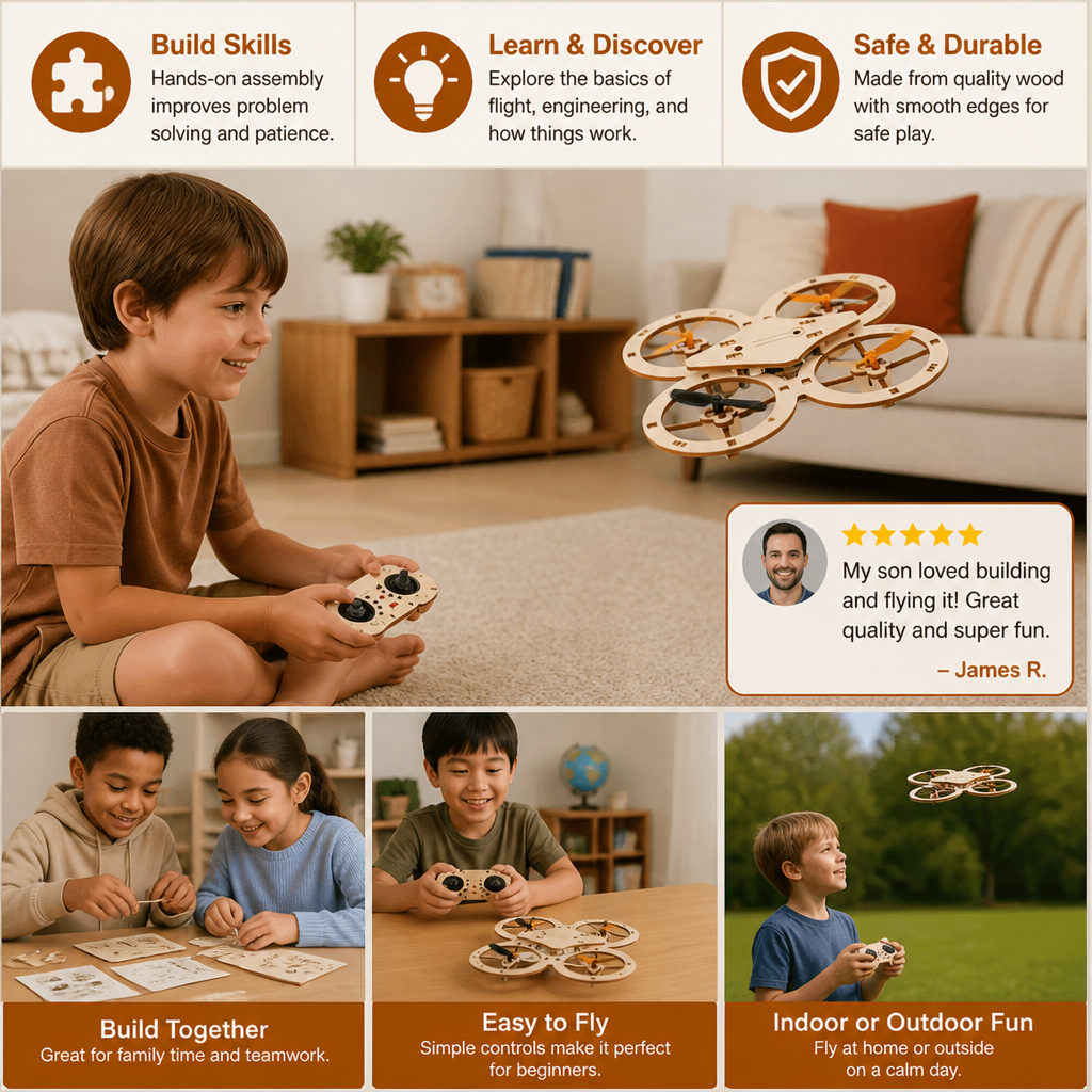 🎁🔥 HOT SALE 50%OFF 🔥🧩 DIY Wooden Drone Building Kit 🚁