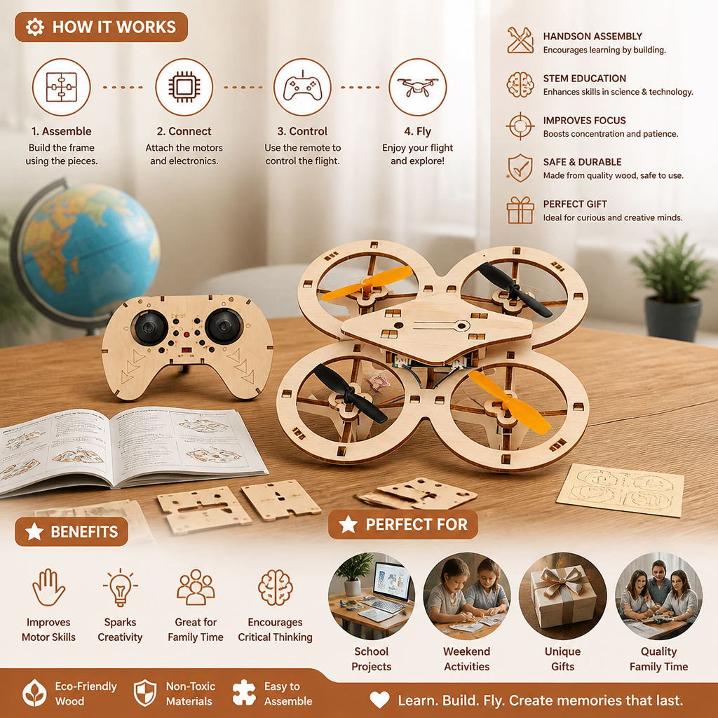 🎁🔥 HOT SALE 50%OFF 🔥🧩 DIY Wooden Drone Building Kit 🚁