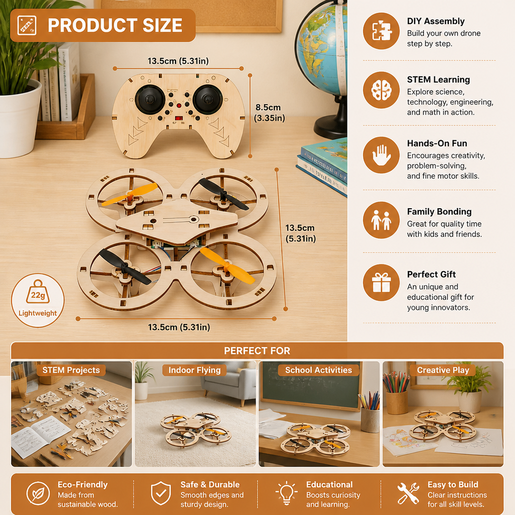 🎁🔥 HOT SALE 50%OFF 🔥🧩 DIY Wooden Drone Building Kit 🚁