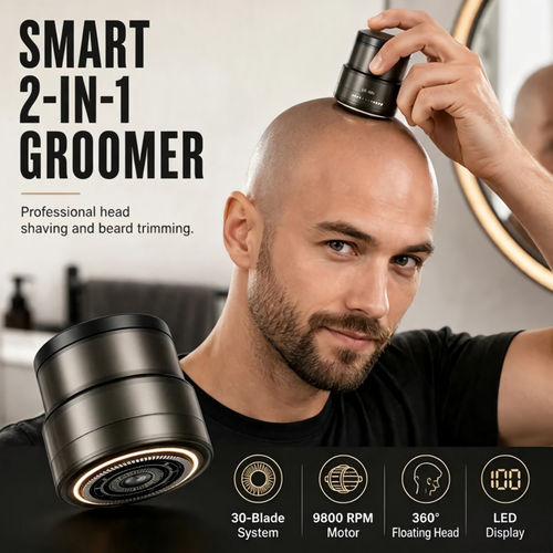✨2-in-1 Smart Electric Head Shaver & Beard Trimmer with Digital Display