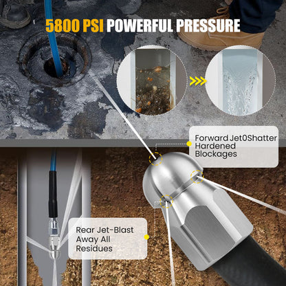 🚿 5800 PSI sewer cleaning kit – Rotating nozzle and reinforced hose for unclogging pipes 🛠️✨ – Free shipping