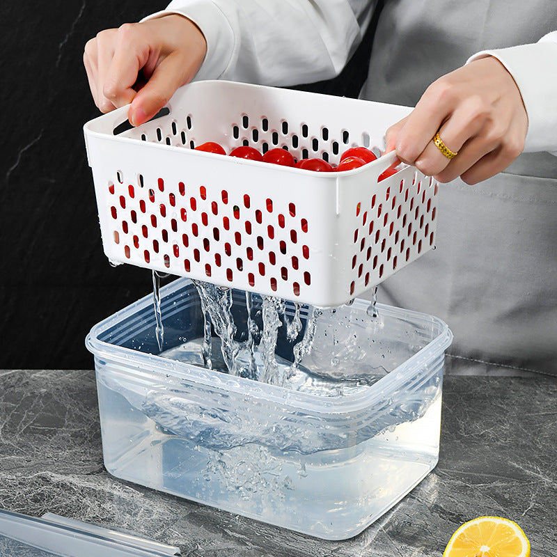 ❣️Plastic Refrigerator Storage Box with Lid – Draining Container for Fruits and Vegetables (Freezer-Safe)