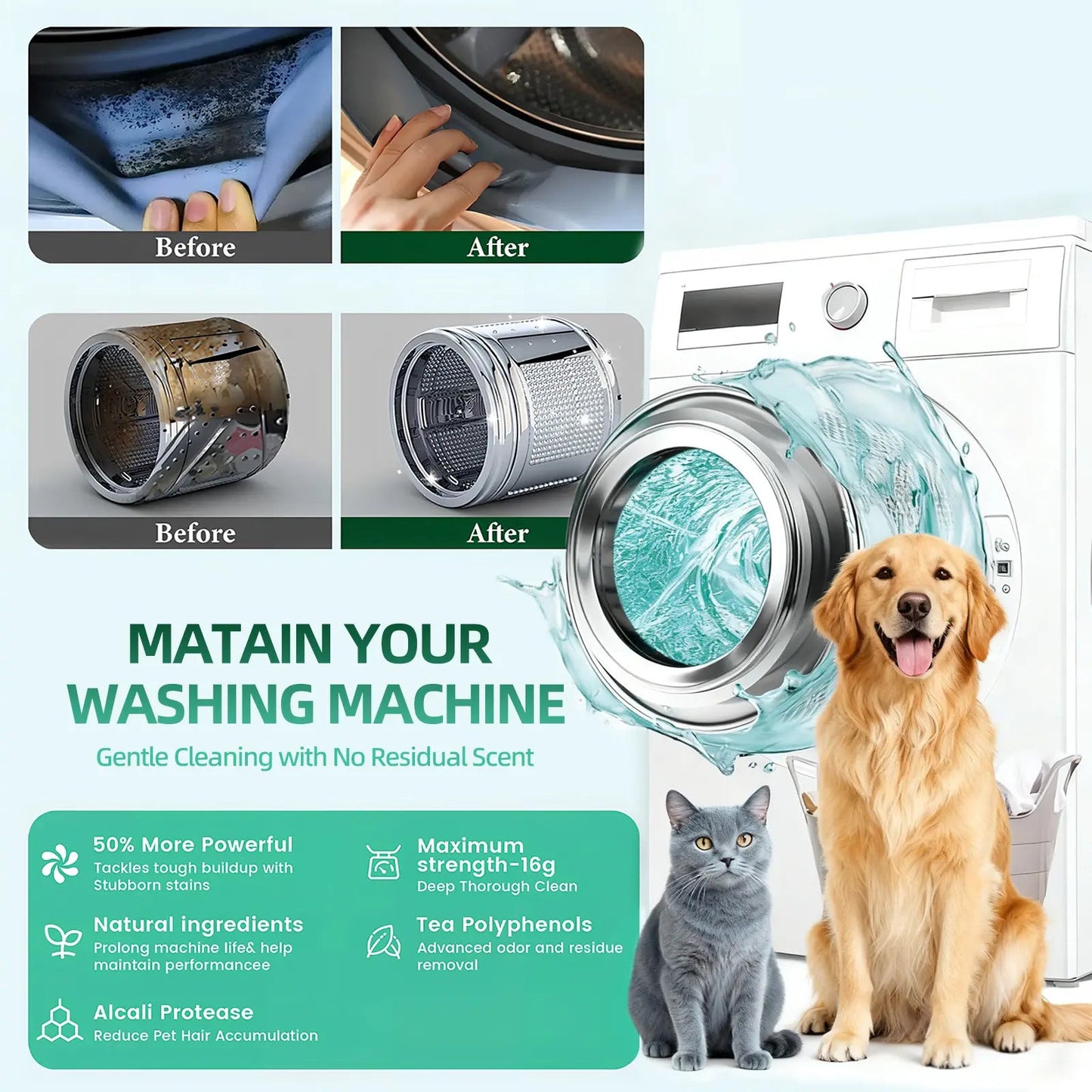 🔥 Powerful Washer Deep Cleaner Tablets – Washing machine stain removal, odor removal, and freshening cleaning tablets