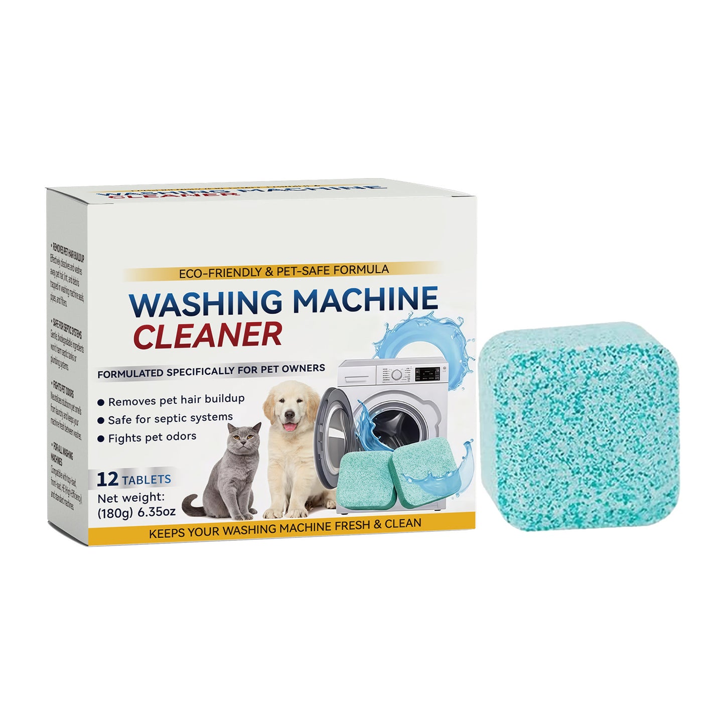 Washing machine stain removal, odor removal, and freshening cleaning tablets