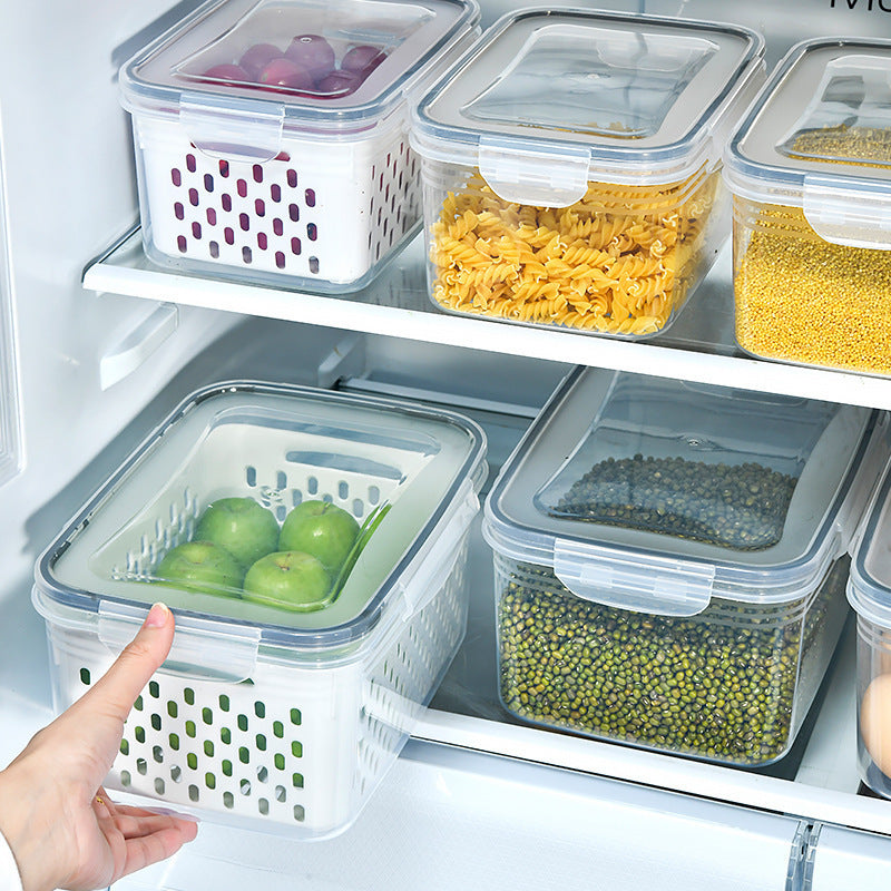 ❣️Plastic Refrigerator Storage Box with Lid – Draining Container for Fruits and Vegetables (Freezer-Safe)