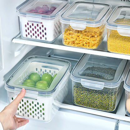 ❣️Plastic Refrigerator Storage Box with Lid – Draining Container for Fruits and Vegetables (Freezer-Safe)