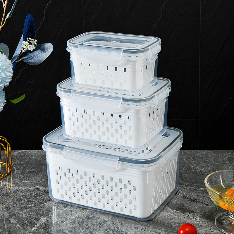 ❣️Plastic Refrigerator Storage Box with Lid – Draining Container for Fruits and Vegetables (Freezer-Safe)