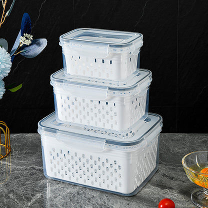 ❣️Plastic Refrigerator Storage Box with Lid – Draining Container for Fruits and Vegetables (Freezer-Safe)