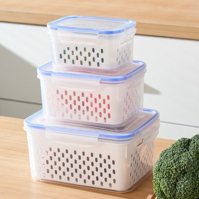 ❣️Plastic Refrigerator Storage Box with Lid – Draining Container for Fruits and Vegetables (Freezer-Safe)