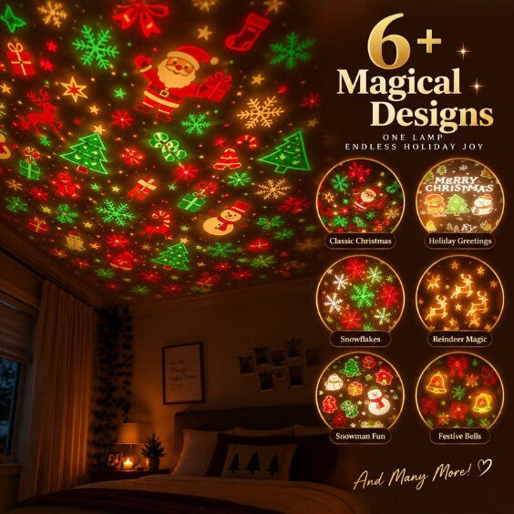 🎄 2026 New USB Plug-In Christmas Projector Night Light ✨ 6+ Holiday Patterns LED Ceiling Lamp, Warm Light Christmas Tree Projection, Room Decor for Bedroom, Party & Holiday Gifts
