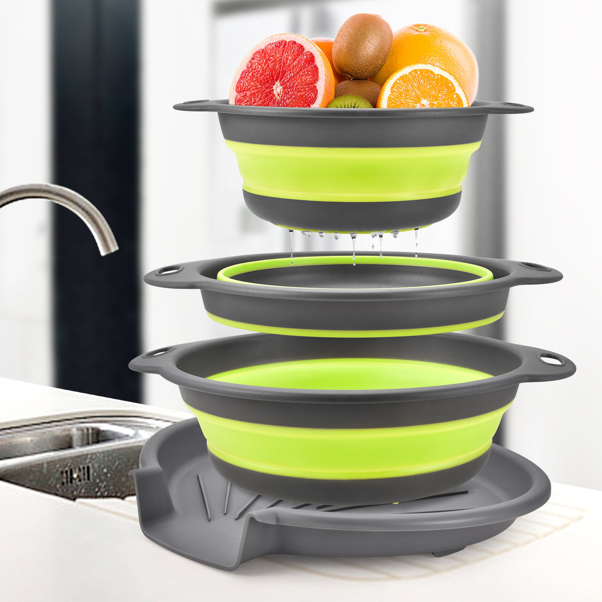 Collapsible Kitchen Colander Space Saving Vegetable Fruit Drain Basket
