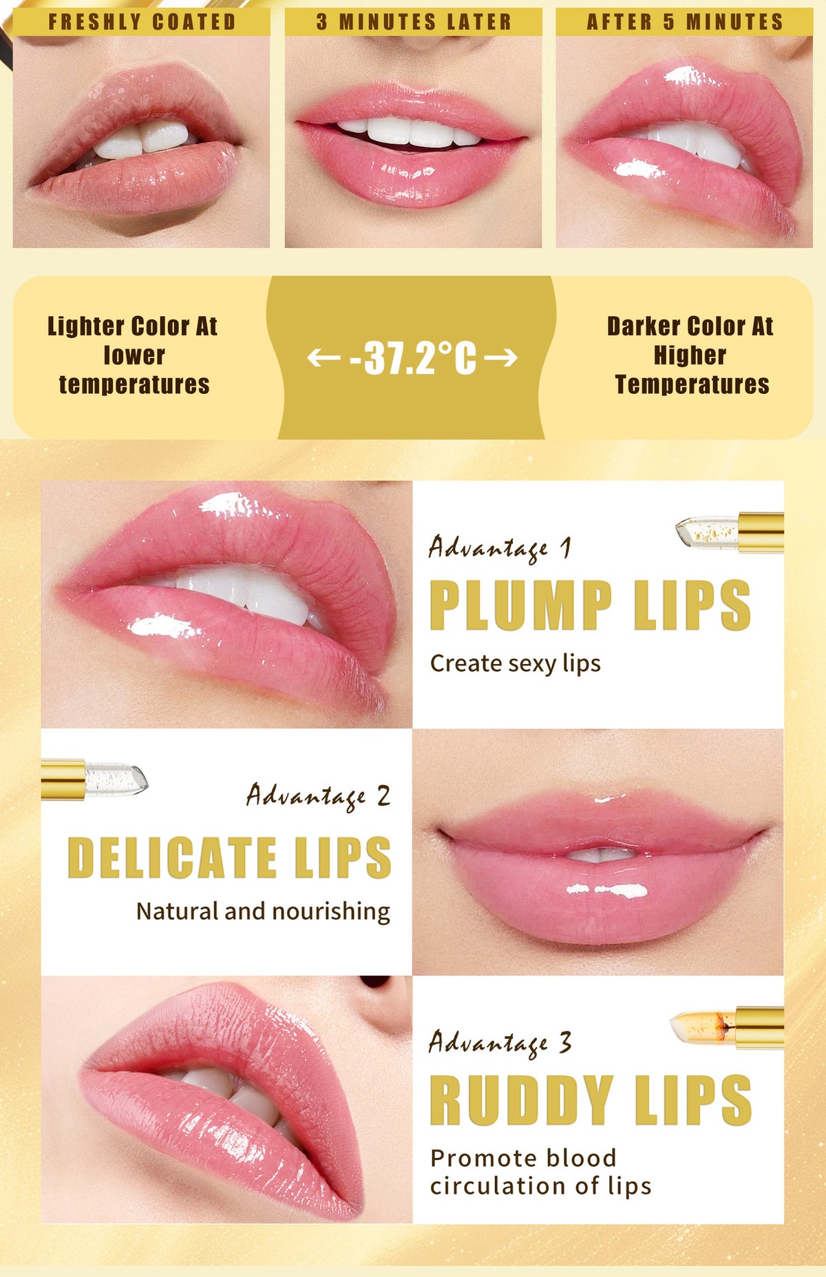 ✨Gilded Gold-Flecked Color Changing Lipstick｜Moisturizing & Hydrating, Personalized Lip Shade