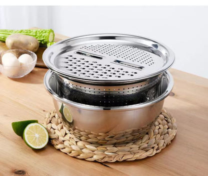 📢📢50% OFF !! ⏰🥬 Slice, Grate & Julienne in Minutes! Multi-Function Stainless Steel Vegetable Prep Bowl for Easy Cooking