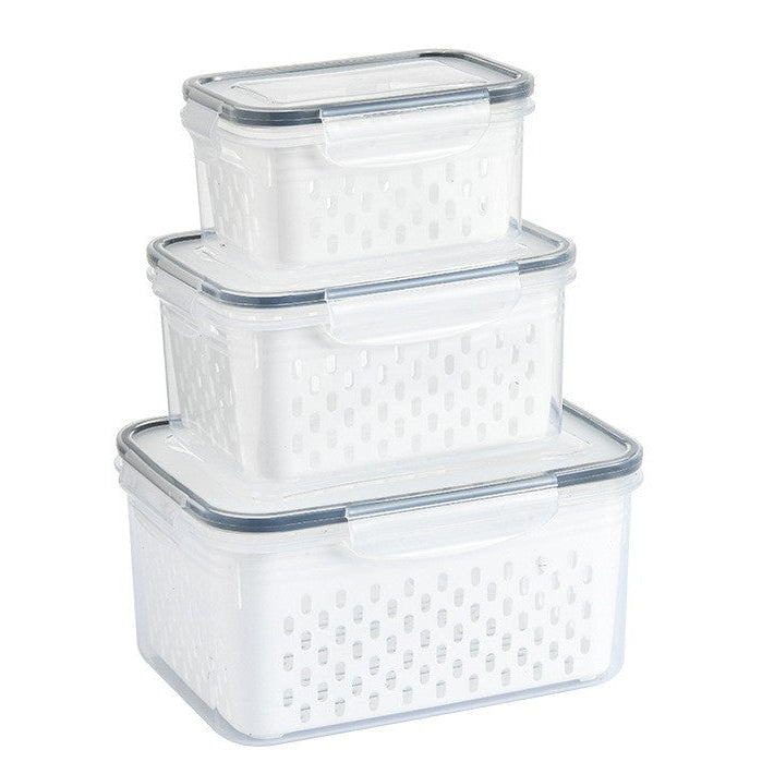 ❣️Plastic Refrigerator Storage Box with Lid – Draining Container for Fruits and Vegetables (Freezer-Safe)