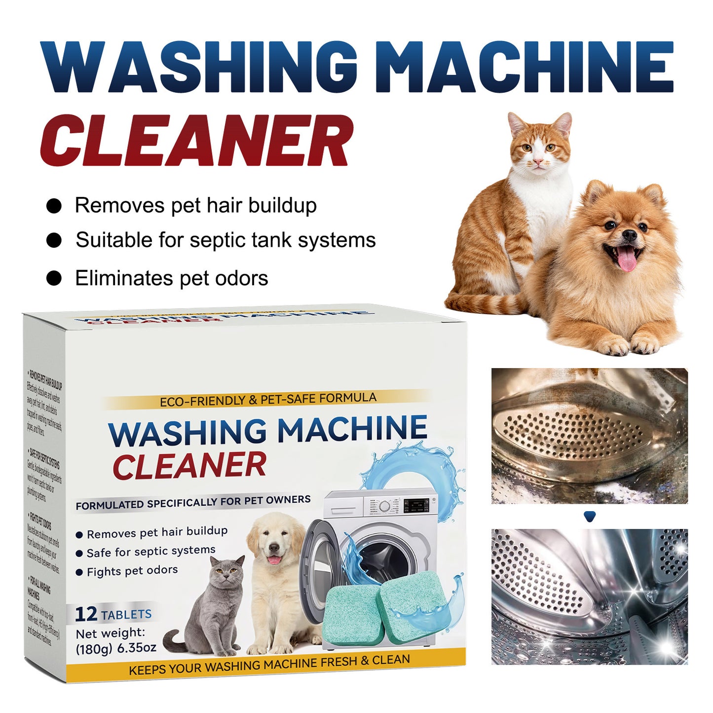 Washing machine stain removal, odor removal, and freshening cleaning tablets