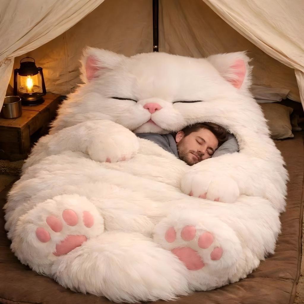 🐱Warm Plush Cat-Themed Sleeping Bag for Adults｜Thick Winter Wearable Sleep Bag!