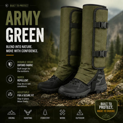 Protective Snake Guard Gaiters – Reinforced Lower-Leg Safety for Hiking, Hunting, Camping & Outdoor Work,  – 4 Durable Colors