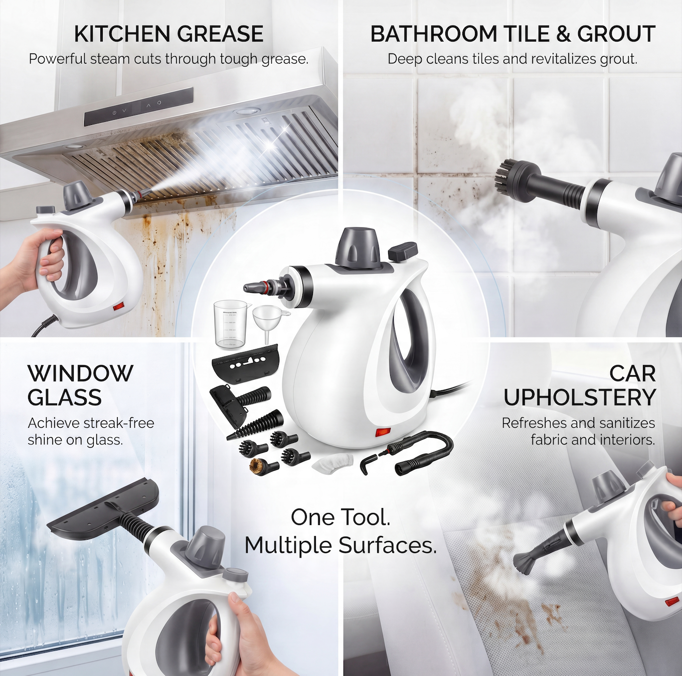 ⚡All-purpose steam cleaner—powerful performance—finish your housework in 10 minutes—restore the shine to your furniture and appliances in 5 minutes.