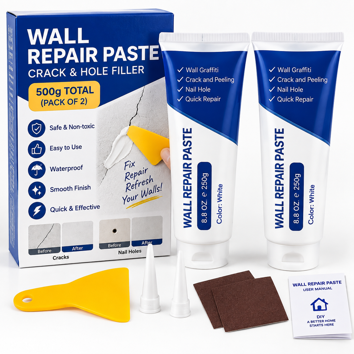 💕Buy 1 Get 1 Free🧱Waterproof Wall Repair Paste With Scraper & Sandpaper