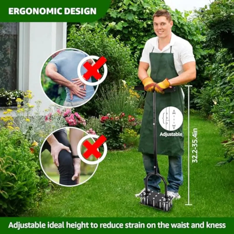 🌱 RIFPOD Lawn Aerator | Automatic Dirt & Leaf Cleaner ✨ Heavy Duty 15 Adjustable Iron Spikes, Restore Healthy Lawn for Yard & Garden