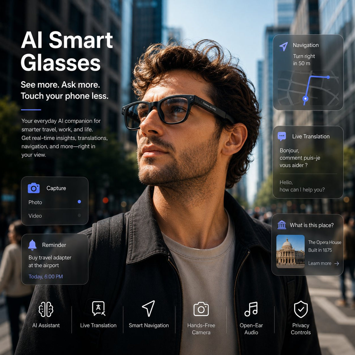 👓 50% off AI Smart Glasses | 4K POV Camera 🎥 | Live Multi-Language Translation 🌐 | AR Real-Time Navigation 🧭 Hands-Free Wearable Smart Glasses