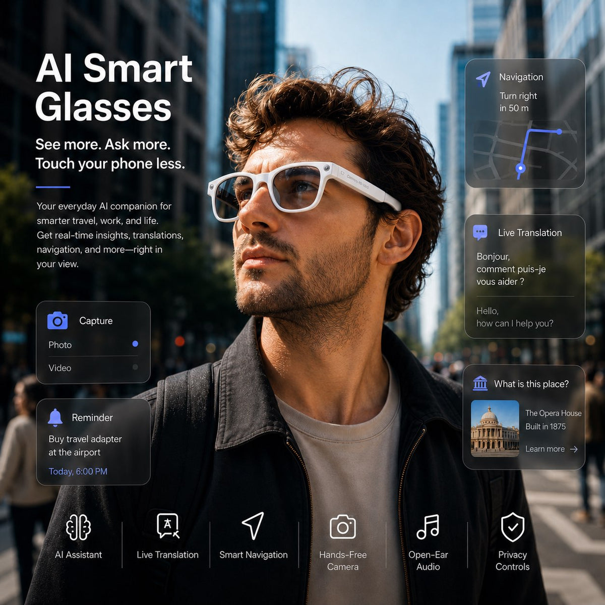 👓 50% off AI Smart Glasses | 4K POV Camera 🎥 | Live Multi-Language Translation 🌐 | AR Real-Time Navigation 🧭 Hands-Free Wearable Smart Glasses
