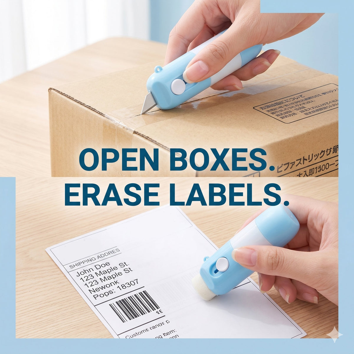 🔥Latest 2026 Privacy Protection Stamp – 50% Off🔥2-in-1 Box Cutter & Thermal Paper Eraser