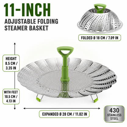 🥦 50% OFF 3-in-1 Adjustable Folding Steamer Basket ✨ Steam, Rinse & Serve with Ease