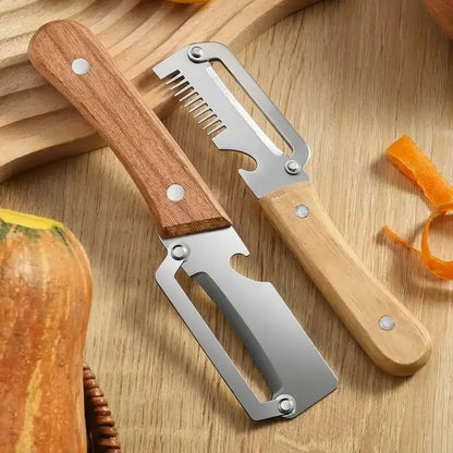 ✨Discounted Price ✨Multi-Functional Vegetable Peeler for Kitchen, Ultra-Sharp Stainless Steel Blade with Wooden Handle and Bottle Opener (2 Pcs)