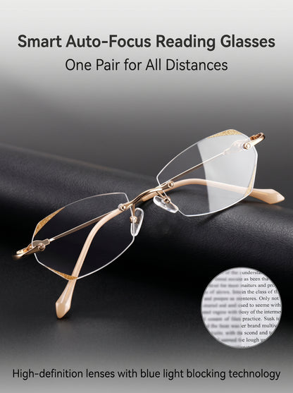 Lowest price of 2026 🔥 High-end titanium alloy frameless reading glasses with beveled edges 👍 Blocks blue light, radiation, and ultraviolet rays, relieving eye fatigue 👓️