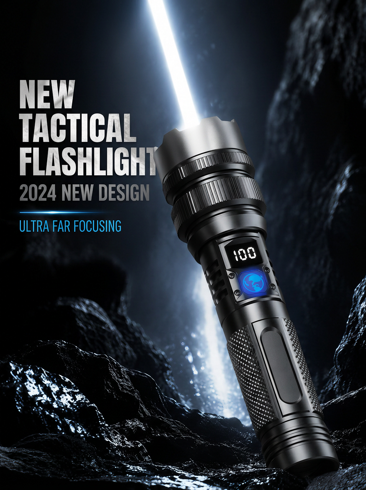 💎 50% Off! 💎 High-power flashlight: features an aluminum alloy heat-dissipating head and a telescopic zoom design for powerful, concentrated light; also functions as a power bank and includes a digital battery level display.