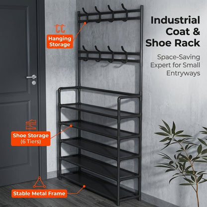 ✨ 3-in-1 Hall Tree | Entryway Coat & Shoe Organizer Rack with 8 Hooks