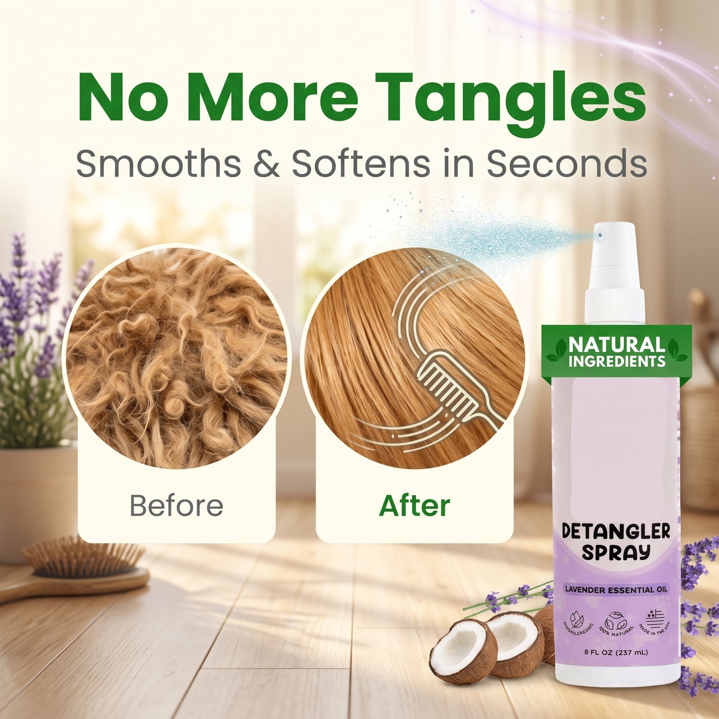 🐶50% OFF NOW! Instant Pet Detangling Hair Care Spray – Knot Remover Silky Finish Quick Dry Fur Detangler, No Rinse Grooming Spray for Dogs & Cats Long Short Hair Daily Grooming