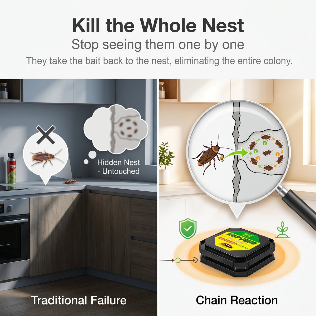 🔥50%off🔥 Enclosed Home Roach Bait Stations - Serial Nest Kill (Odorless, Pet & Family Friendly)