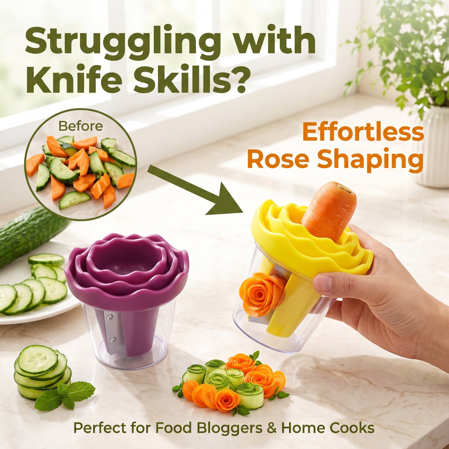 ✨ Buy One Get One Free ✨ Special Offer: Manual Vegetable Shredder and Curler – Transform carrots into restaurant-quality roses in 60 seconds! 🌹🍽️