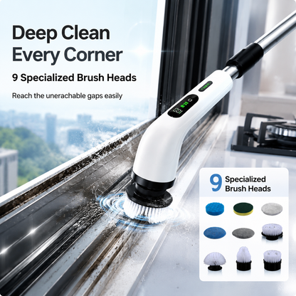 🧽 50% OFF LIMITED SALE! ✨ 9-in-1 Electric Cleaning Brush - 6 Interchangeable Heads with IPX7 Waterproof Rating for Bathroom & Car Cleaning 🚿🚗