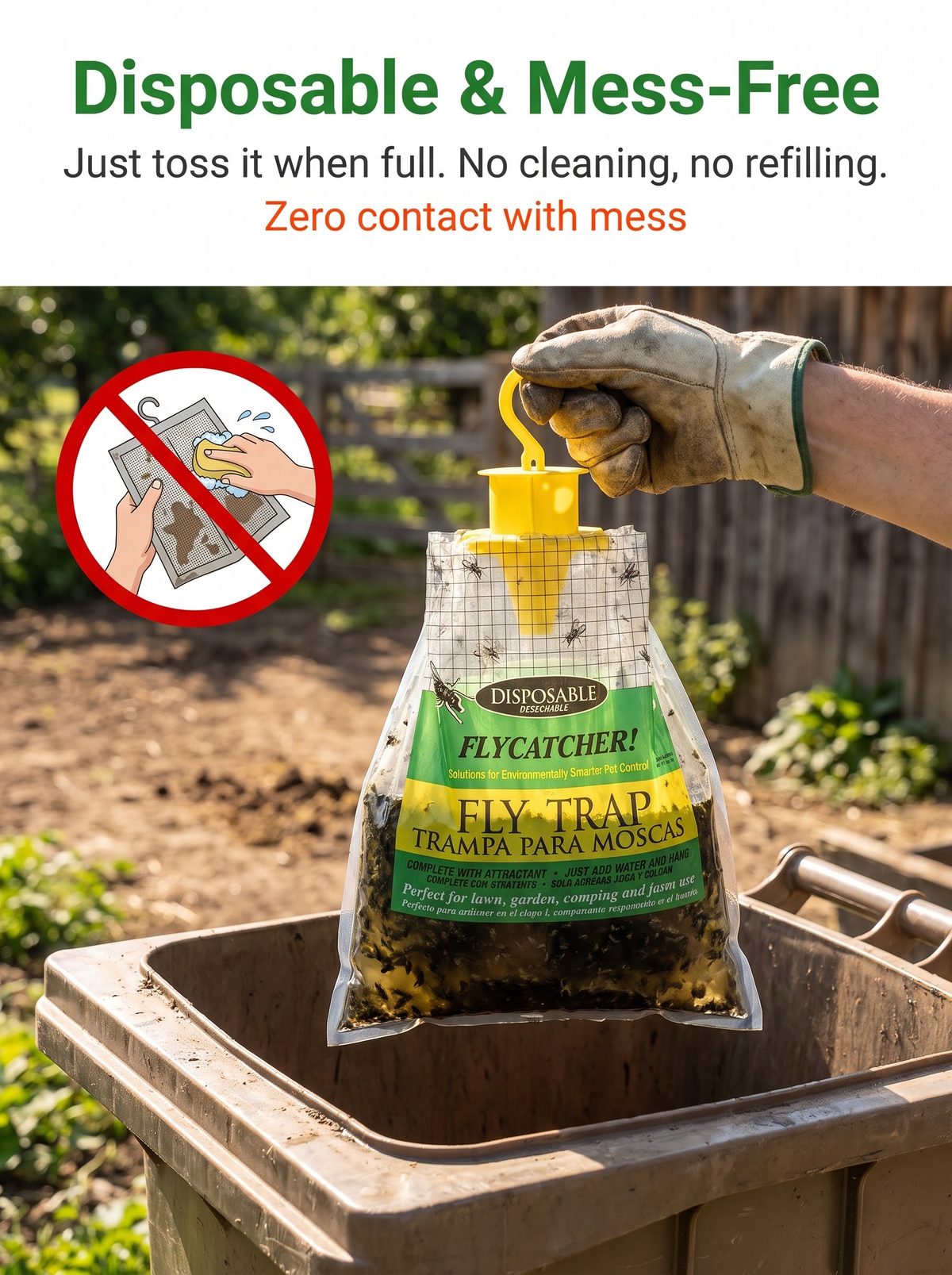 🔥Hanging Outdoor Fly Trap Bag｜Water‑Soluble Bait Fly Catcher