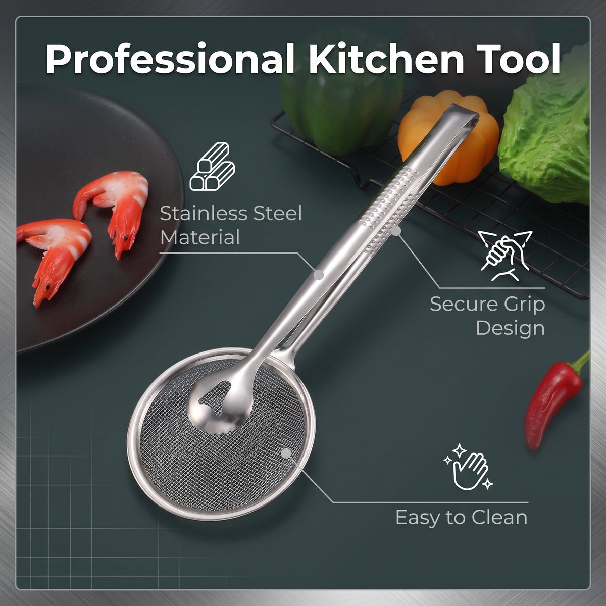 🥳💥Buy 1 Get 1 Free🍃🏆A must-have stainless steel grease-draining tongs for the kitchen – the perfect choice for deep-frying, barbecuing, hotpot and cooking