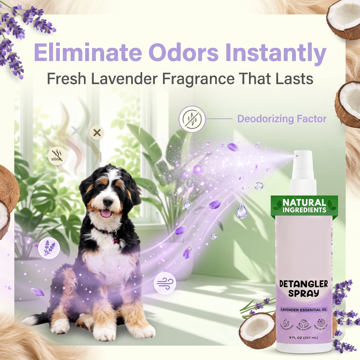🐶50% OFF NOW! Instant Pet Detangling Hair Care Spray – Knot Remover Silky Finish Quick Dry Fur Detangler, No Rinse Grooming Spray for Dogs & Cats Long Short Hair Daily Grooming