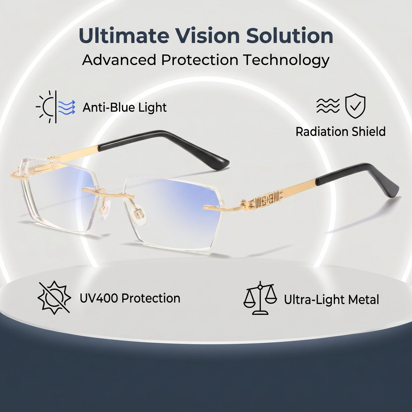 🔥Metal Frameless Highgrade Reading Glasses👍Blocks Blue Light, Radiation, and ultraviolet rays, Relieves Eye Fatigue👓️