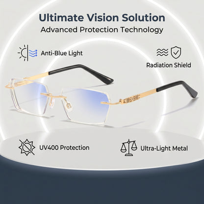 🔥Metal Frameless Highgrade Reading Glasses👍Blocks Blue Light, Radiation, and ultraviolet rays, Relieves Eye Fatigue👓️
