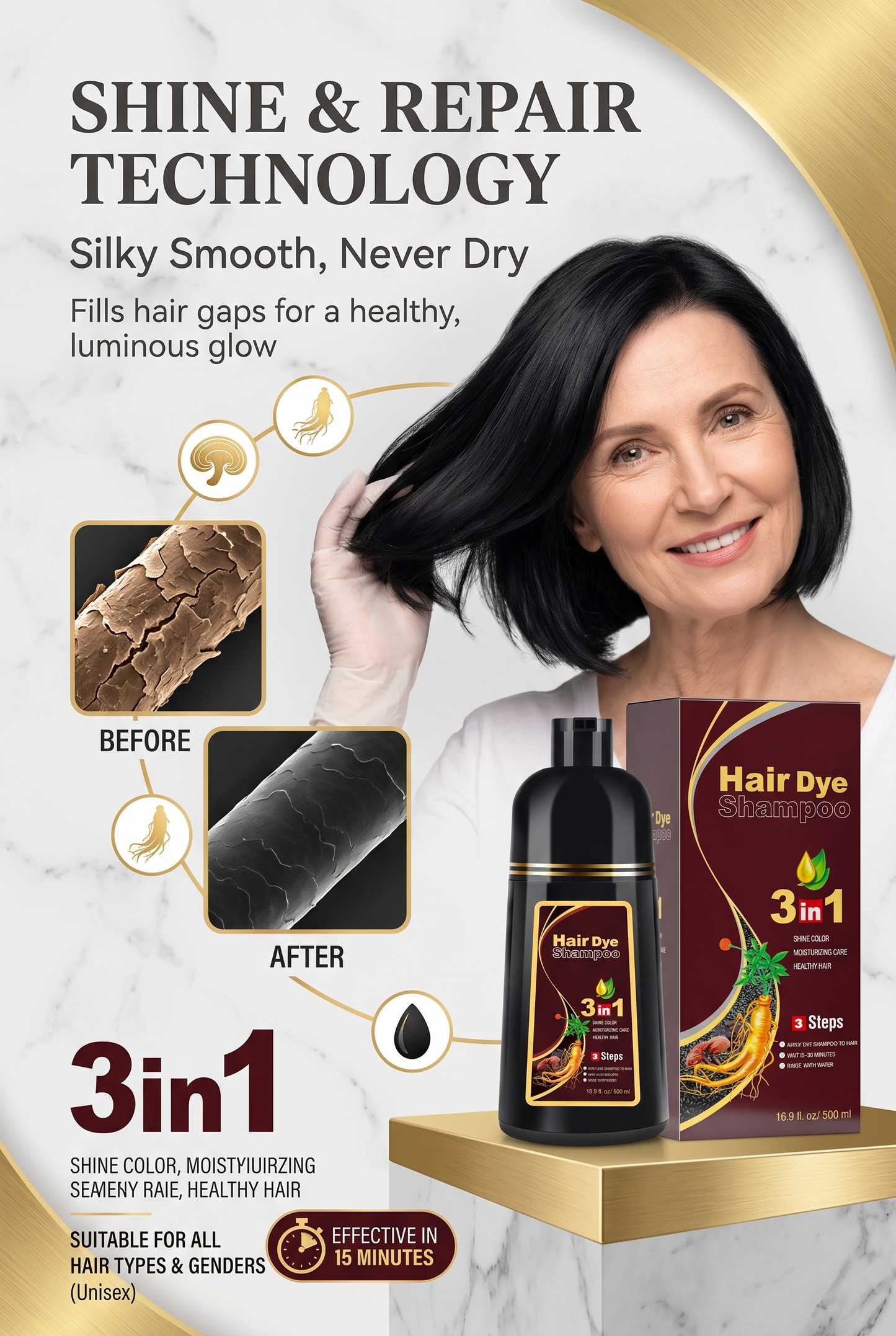 ⭐50% OFF|Black Hair Dye Shampoo for Gray Hairrestore hair vitality, herbal essence, hot sale now!