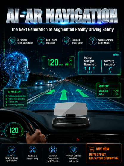 🚗 【Smart In-Car HUD Co-Pilot】Works on Sedans, SUVs, Pickups, RVs, and More!！