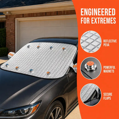 ❄️ Thick Quilted Windshield Snow Cover | All Season Waterproof Sun Ice Shield, Mirror Sleeves & Windproof Suction Cups, No More Morning Ice Scraping