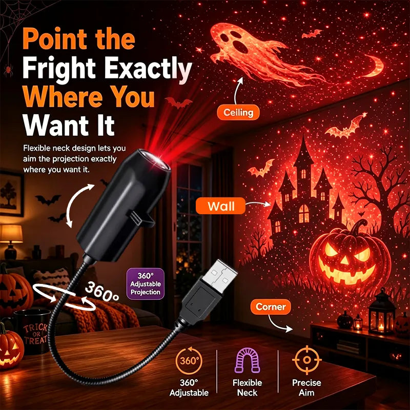 🎃 Plug-&-Play HD Star Projector | Halloween 6-Disc Set ✨ Easy Setup Halloween Party Decor Lamp