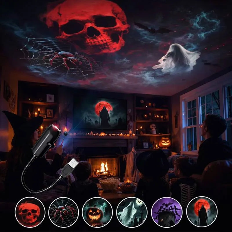 🎃 Plug-&-Play HD Star Projector | Halloween 6-Disc Set ✨ Easy Setup Halloween Party Decor Lamp